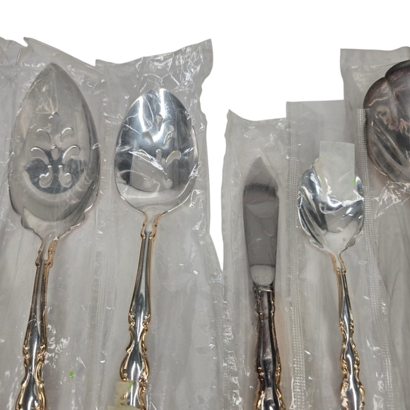 Set of 5 Serving Pieces Oneida Community Silverplate Gold Accent Modern Baroque - Picture 5 of 10